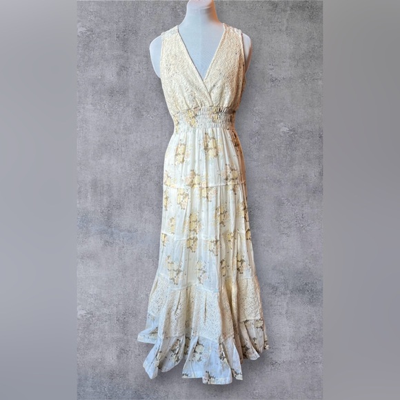 Annabella Cream Floral Cotton Maxi Dress Boho Dress Size M/L NWOT - Picture 2 of 16